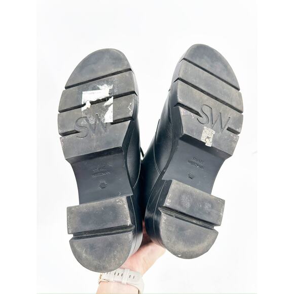 Stuart Weitzman Nisha Black Leather Lug Sole Lace Up Combat Boots Size 5.5 WIDE - Picture 4 of 5